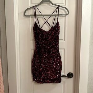 Lucy in the Sky Strappy Sequin Bodycon in Burgundy